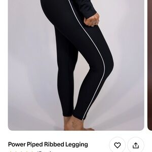 Black Ribbed Leggings with White Piping